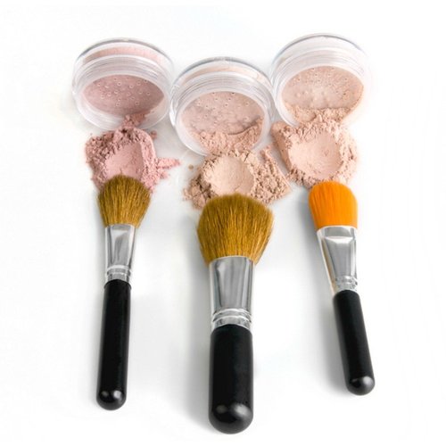 TRIO WITH BRUSHES (BEIGE) Full Size Kit Mineral Makeup Brush Set Foundation Concealer Blush Bare Face Sheer Powder Cover