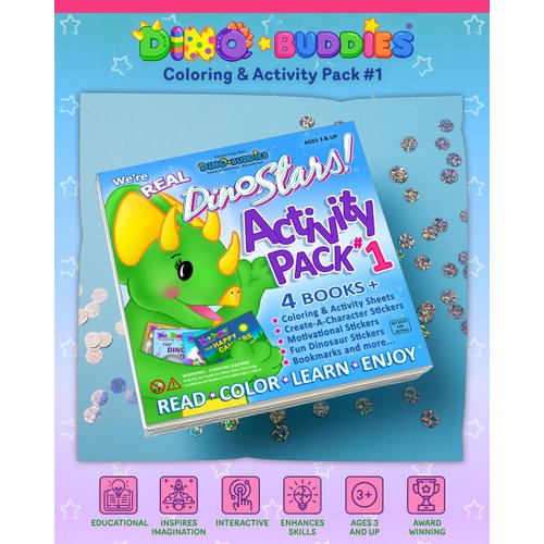 Dino-Buddies® Coloring & Activity Pack #1 - Cute Dinosaur Coloring Book with Stickers, Make-A-Face & Motivational Sheets - Activities for Kids Ages 3+