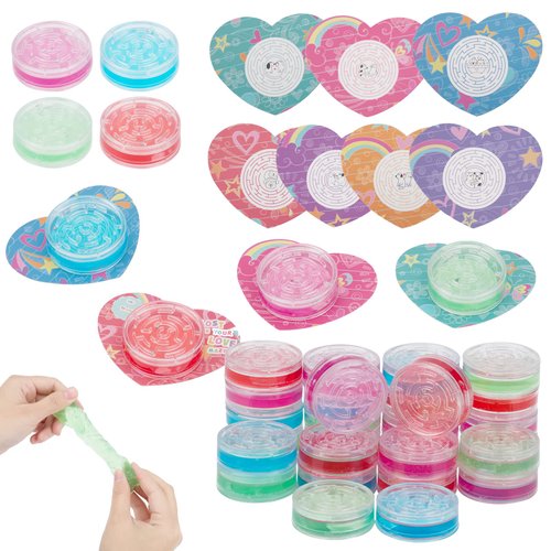 28 Packs Valentine’s Day Gifts for Kids, Valentine Slime in Maze Boxes with Greeting Cards for Kids Party Favor, Valentine Classroom Exchange Prizes, Slime Toys for Boys Girls