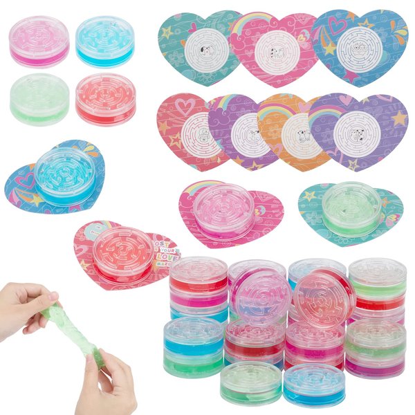 28 Packs Valentine’s Day Gifts for Kids, Valentine Slime in Maze Boxes with Greeting Cards for Kids Party Favor, Valentine Classroom Exchange Prizes, Slime Toys for Boys Girls