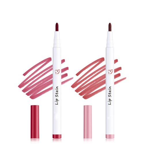 Lip Stain Marker Pen Set, 2Pcs Lip Liner Stain Liquid Lipstick Lipliner Pencil Longlasting Waterproof,Matte Red Lip Color Lipstain Tint Precise Chisel Tip Marker Lipgloss Lip Makeup for Women-01+02