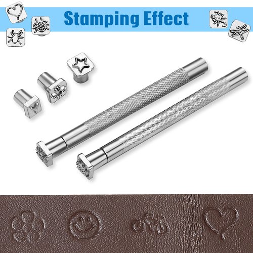 70 Pieces Leather Craft Stamping Tools Include 68 Pieces Alphabet, Number and Pattern Leather Craft Stamps, 2 Pieces Leather Punch Tools
