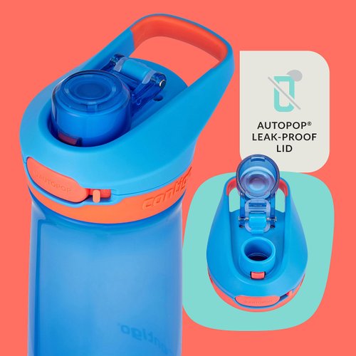 Contigo Jessie Kids Water Bottle with Leak-Proof Lid, 14oz Dishwasher-Safe Kids Water Bottle, Fits Most Cup Holders, 2-Pack Blue Poppy/Coral & Amethyst/Jade
