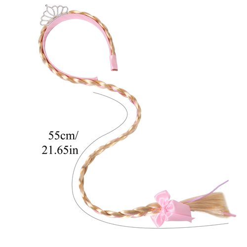 Jaqakid Rapunzel Wig,Princess Dress up Wigs, Princess Rapunzel Long Braided Wig Headbands with Tiara Flowers Adorn for Girls Costume Accessories