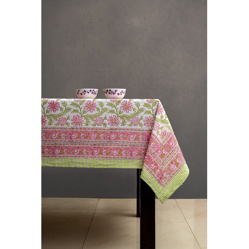 ABHOOH Hand Block Print Tablecloth for Rectangle Table, Floral Table Cover for Kitchen Dinning Tabletop Decoration Parties Weddings Bithday Christmas (60 X 90 Inches)