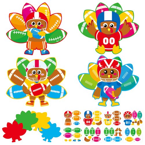 CANIFORTUNE 24 Pack Thanksgiving Football Turkey Craft Kit DIY Give Thanks Rugby Turkey Decorations Fall Thanksgiving Make A Turkey Craft for Kids Home School Classroom Party Activities
