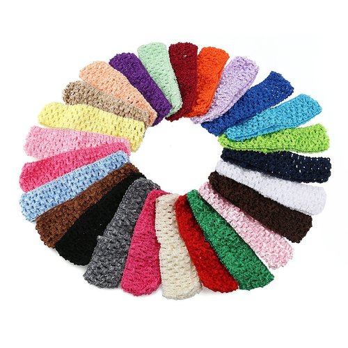 KW Collection Girl Baby Headbands Elastic Crochet Hair Bands Hair Accessories Elastics Ties Shaper Head wrap Set Pack of 50 Pcs in 25 colors (Band: 1.6"×5.5", 25 colors, 2 pcs per color)