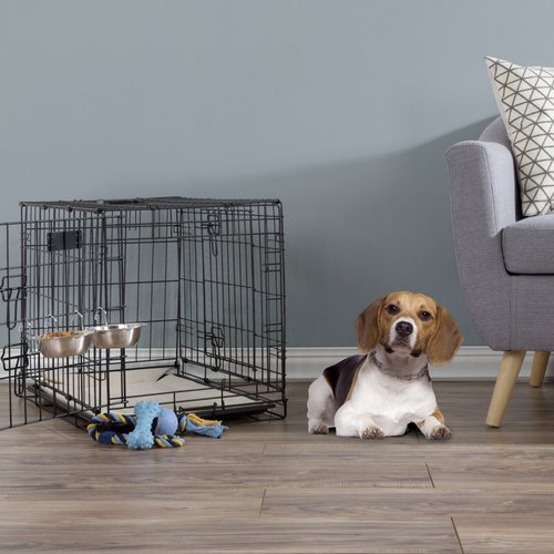 Set of 2 Stainless-Steel Dog Bowls - Cage, Kennel, and Crate Hanging Pet Bowls for Food and Water - 20oz Each and Dishwasher Safe by PETMAKER,Silver