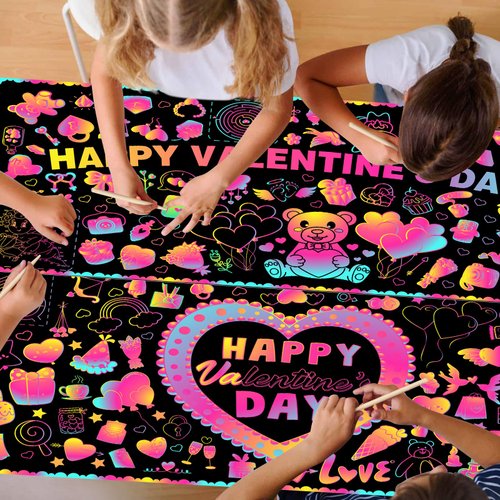 FZR Legend 2Pack Giant Valentine's Day Scratch Poster for Kids, Valentines Day Treats Favors Gift Crafts Rainbow Scratch Art Paper Banner for School Party Classroom Decoration