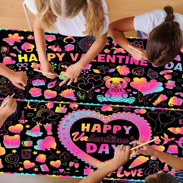 FZR Legend 2Pack Giant Valentine's Day Scratch Poster for Kids, Valentines Day Treats Favors Gift Crafts Rainbow Scratch Art Paper Banner for School Party Classroom Decoration