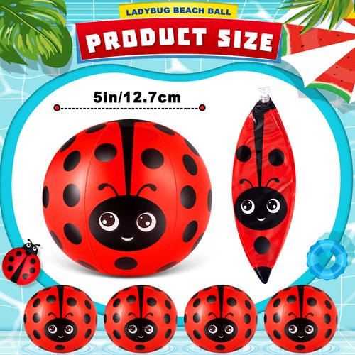 Jexine 24 Pcs 5 Inch Ladybug Inflatable Beach Balls for Kids Beach Balls for Summer Pool Games Kids Birthday Pool Party Supplies(Ladybug,5 Inch)