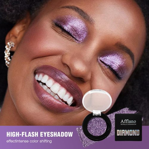 Afflano Sparkle Purple Glitter Eyeshadow One-Swipe Coverage, Diamond Lilac Purple Glitter Eyeshadow Palette Single, Pigmented Metallic Violet Eye Shadow Pallet for Girl Women Bold Eye Look, 7H