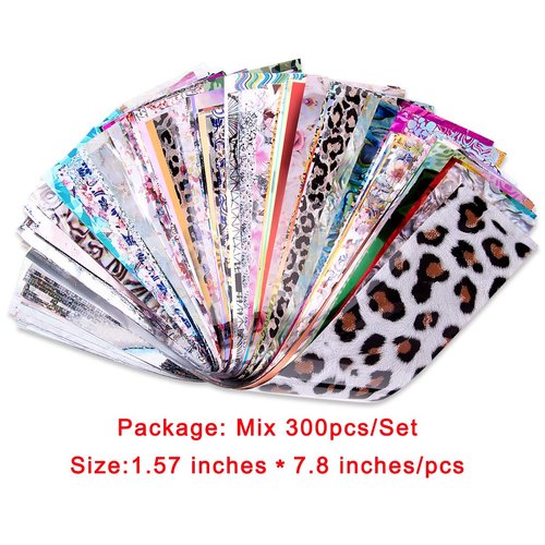 Duufin 300 Sheets Nail Foils Nail Art Transfer Foil Stickers Laser Flower Color Sheet Adhesive Stickers Paper Starry Sky Stars Black White Lace Design for Nail Art DIY Decoration