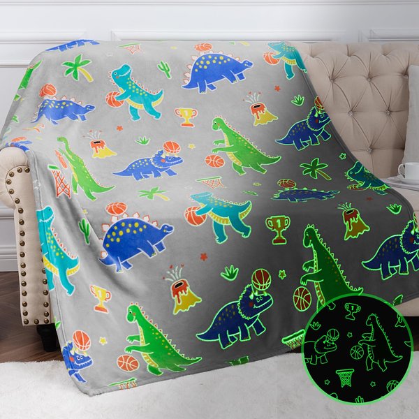 Dinosaur Toys for Ages 2-4 - Dinosaur Gifts for Kids 5-7, Dino Blanket Boys 8-13 Present Birthday Christmas, Flannel Throw Blanket Glow in The Dark, Valentine's Day Easter Teen Kid 3-5 Child Gift