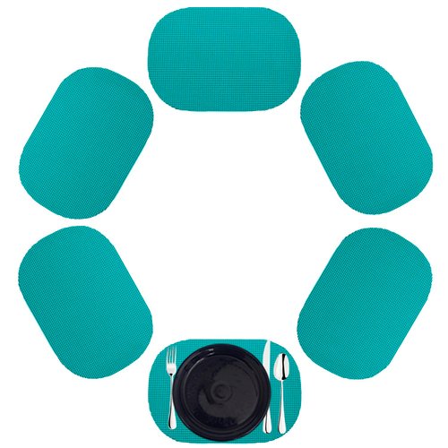 Kraftware Fishnet Oval Placemat for Any Outdoor Table, Teal, Set of 6, Small
