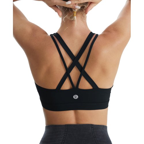 RUNNING GIRL Sports Bra for Women, Criss-Cross Back Padded Strappy Sports Bras Medium Support Yoga Bra with Removable Cups (WX2830D-Black, M)