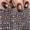 Christmas Nail Stickers, 3D Metal Gold Snowflake Nail Decals White Snowflake Elk Snowman Santa Claus Tree Christmas Bell Xmas Winter Nail Art Design for Women Kids(8Sheets)