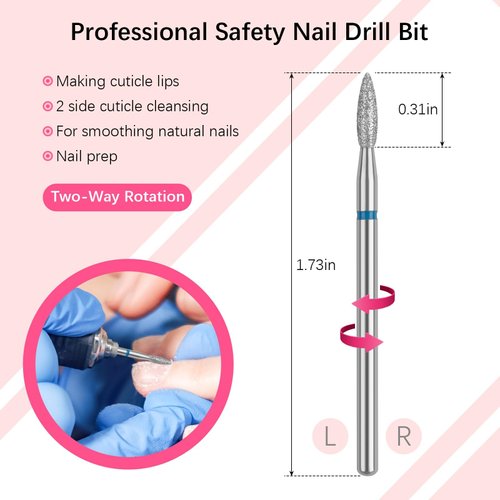 Rolybag Cuticle Nail Drill Bits Flame Shape Cuticle Drill Bit for Nail Diamond Drill Bit 3/32” Professional Safety Cuticle Clean Drill for Electric Remove Cuticle Dead Skin Manicure Tools (Medium)
