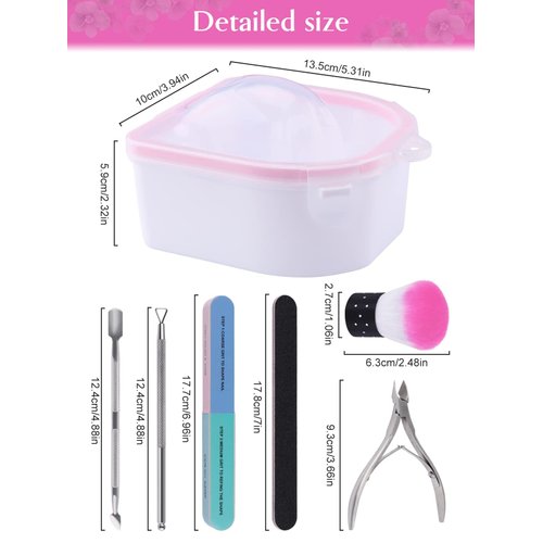 8PCS Nail Soaking Bowl Lorvain Nail Soak Tray with 6PCS Nail Polish Remover Tools Manicure Bowls with Cuticle Peeler Pusher Cutter and Nail Files Professional Nail Art Spa Tools for Salon Home (Pink)