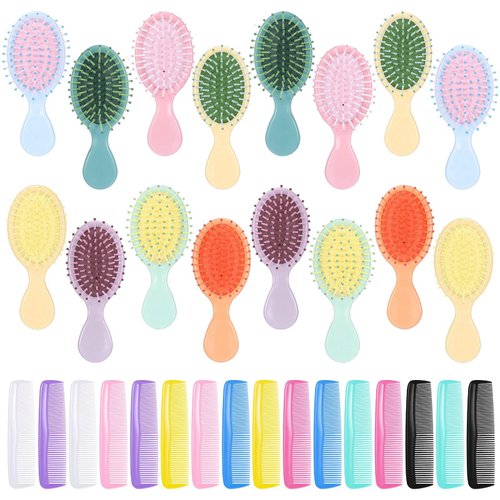 GGSTDDUP 32 Pieces Mini Hair Brush and Hair Combs Set, 16 Mini Hair Combs 16 Detangler Mini Hair Brush for Women Kids Toddler Girls Baby Curly Hair