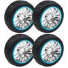 HIRCQOO 4Pcs 2.59in Rubber Tires & 12mm Hex Plastic Wheel Rims Set 14-Spoke w/Foam Compatible with Traxxas Kyosho HPI Tamiya Associated 1/10 RC On-Road Touring Car (Blue)
