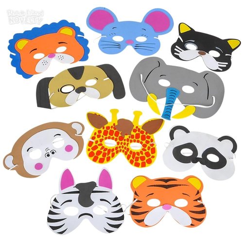 Rhode Island Novelty 1 Dozen 7 Inch - 13 Inch Dress Up Foam Animal Masks