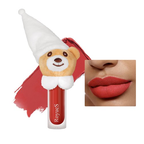8 Colors Velvet Matte Liquid Lipstick, Cute Bear Lip Glaze Long Lasting Lip Clay Smudge-Proof Waterproof Lip Gloss, Non-Stick Cup Lip Stain,Lip & Cheek Makeup For Christmas Birthday Gift(07#)