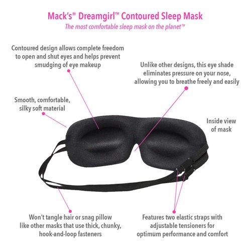 Mack’s Dreamgirl Contoured Sleep Mask – Pink, Comfortable, Adjustable, 2 Strap Eye Mask with Mack’s Dreamgirl Soft Foam Earplugs