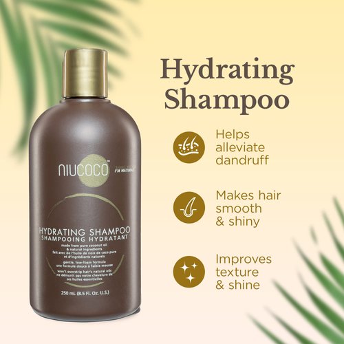 NIUCOCO Anti Dandruff,Vegan, and Natural Hydrating Shampoo for Dry, Itchy Scalp, and Damaged Hair with Coconut Oil & Vitamin E, 250ml
