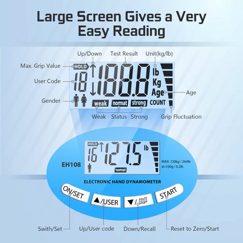 Digital Hand Dynamometer Grip Strength Measurement Meter Compact Grip Trainer Auto Capturing Electronic Hand Grip Power