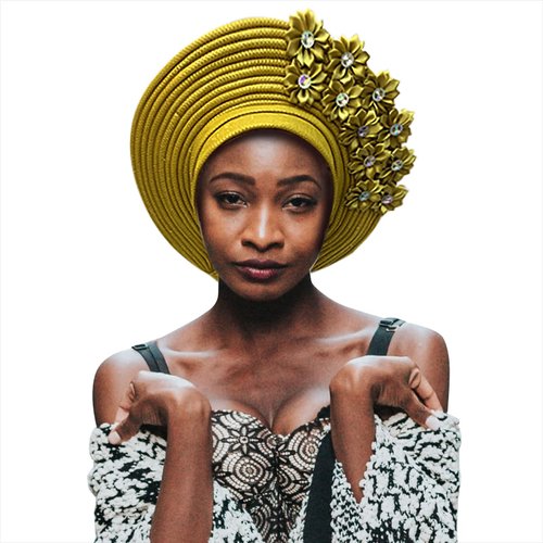 Handmade Nigerian Gele Headties Floral Hats Women Head Wrap Beaded Lace Hand Made African Headtie Hats for Party (US, Alpha, One Size, Gold)
