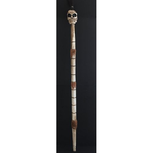 OMA Wooden Hand Crafted Skull Skeleton Walking Cane Stick Halloween Goth Staff Decoration Home Decor XL Size