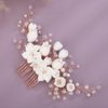 Teyglen Flower Bride Wedding Hair Comb Rose Gold Pearl Rhinestone Headpiece Flower Hair Accessories for Bride Bridal Crystal Side Comb Hair Piece for Women Girls (Rose Gold)