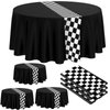 Oudain Cars Birthday Party Supplies Racing Party Decorations Round Racing Tablecloth Checkered Flag Table Covers Road Plastic Table Cloth, 1950s Disco Dancing Party Tablecloth (Black,3 Pcs)