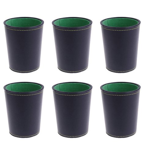 Leather Dice Cup, Quite Felt-Lined Interior, 6 Shaker Cups and 30 Dot Dices, one Carry Bag (Black and Green)