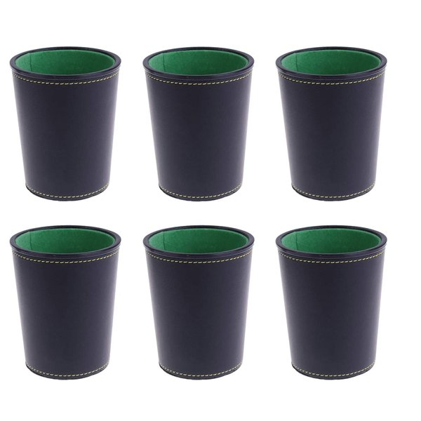 Leather Dice Cup, Quite Felt-Lined Interior, 6 Shaker Cups and 30 Dot Dices, one Carry Bag (Black and Green)