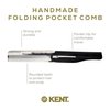 Kent 20T Black Graphite Handmade Folding Pocket Comb for Men, Fine Tooth Hair Comb Straightener for Everyday Grooming Styling Hair, Beard or Mustache, Use Dry or with Balms, Saw Cut, Made in England