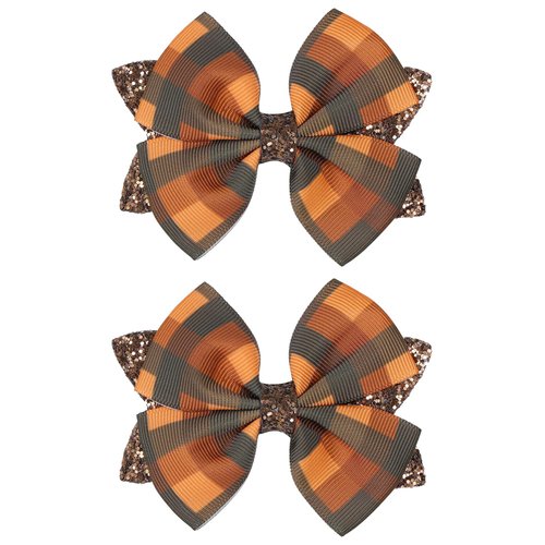 Glitter Happy Fall Orange Buffalo Plaid Ribbon Bows Hair Clips 4'' for Girls Kids Turftan Brown Checkered Hair Bow Alligator Barrettes Autumn Wreath Thanksgiving Decor Accessories Gift