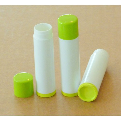 50 NEW Empty Lime Green Top and bottom White Tube LIP Balm Chapstick Tubes Containers .15 oz / 5 ml Tube Make Your Own Chapstick Lip Balm DIY At Home with Caps