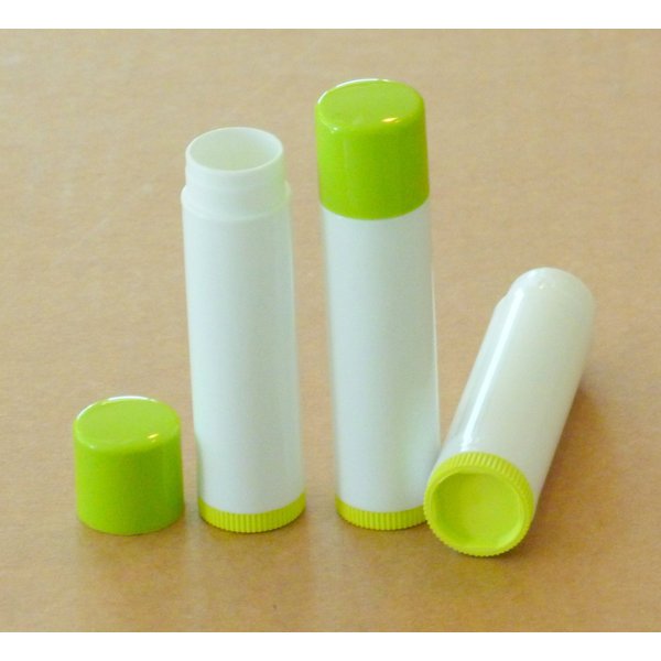 50 NEW Empty Lime Green Top and bottom White Tube LIP Balm Chapstick Tubes Containers .15 oz / 5 ml Tube Make Your Own Chapstick Lip Balm DIY At Home with Caps