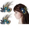 Comidox Hair Clip, Cute Peacock Feather with Rhinestones, Charming Peacock Headpiece Feather Hair Accessories for Women, Weddings, Parties, Halloween, Set of 2