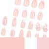 3D Bow French Tip Press on Nails Medium Long Almond Fake Nails White Pink Flower Rhinestones Design with Glossy Pearl Acrylic False Nails Glue on Nails for Women Girls Manicure Decoration 24 Pcs