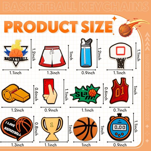 Batiyeer 36 Pack Sports Keychains Sports Ball Key Ball Keychain Bulk for Sports Birthday Party Favors (Basketball)