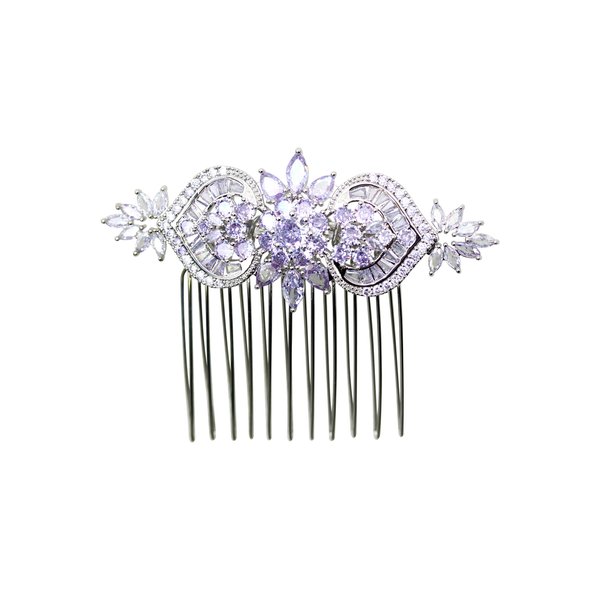 Faship Gorgeous Violet Light Purple CZ Crystal Floral Hair Comb