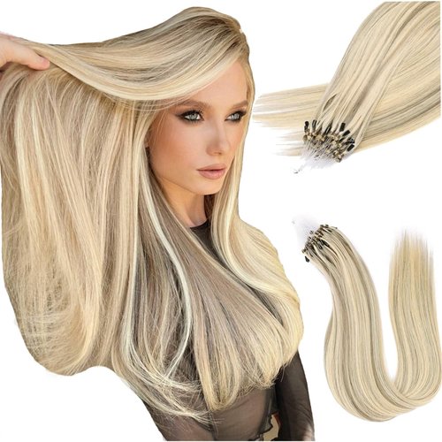 DIYOMO Microlink Hair Extensions - Human Hair,#F760 Highlight Golden Blonde Micro link Hair Extensions Human Hair 14inch microlink hair extensions,microlink hair 30G/Pack