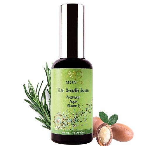 MON OR Natural Hair growth and Scalp Treatment Serum - Safely Rejuvenate Your Scalp & Regrow Healthier, Thicker, Stronger Hair with Moroccan Argan, Rosemary, Vitamin E, Castor & Almond Oils 1.7oz