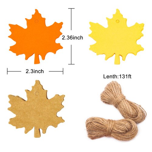Whaline 150 Pcs Fall Gift Tags Maple Leaves Favor Paper Tags Favor with 131 Feet Natural Jute Twine for Autumn, Thanksgiving, Wedding, Craft Presents (3 Colors)