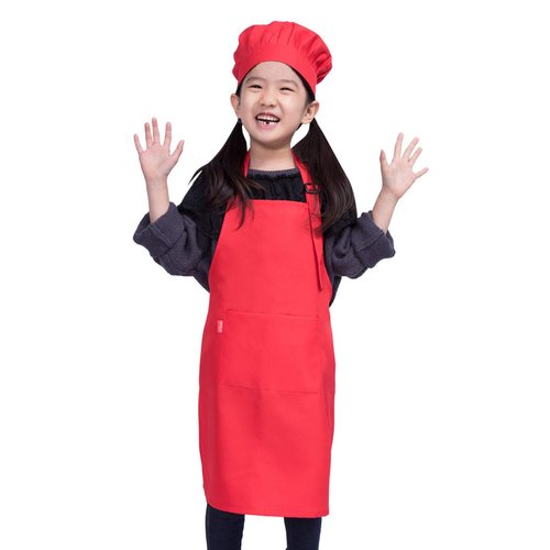 ALIPOBO Kids Apron and Chef Hat Set, Children's Adjustable Bib Apron with 2 Pockets. Cute Boys Girls Kitchen Apron for Cooking, Baking, Painting, Training Wear (2-5 Year, Red)