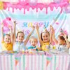 WERNNSAI Ice Cream Party Table Cover - 54” X 108” Disposable Rectangular Plastic Tablecloth Ice Cream and Popsicle Themed Party Supplies for Kids Girls Birthday Baby Shower Wedding Party Decorations