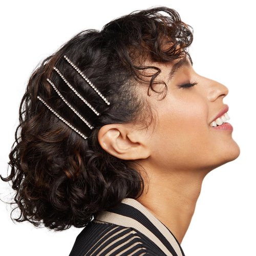 Kitsch Extra Long Rhinestone Bobby Pins - Stylish Hair Pins for Women | Small Crystal Bobby Pins for Thin Hair, Perfect for Styling and Sectioning, Also Ideal for Thick Hair - Set of 4, Hematite